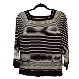 Russ Pullover Sweater Black Striped Womens Size L‎ Square Neck Long Sleeve NWT